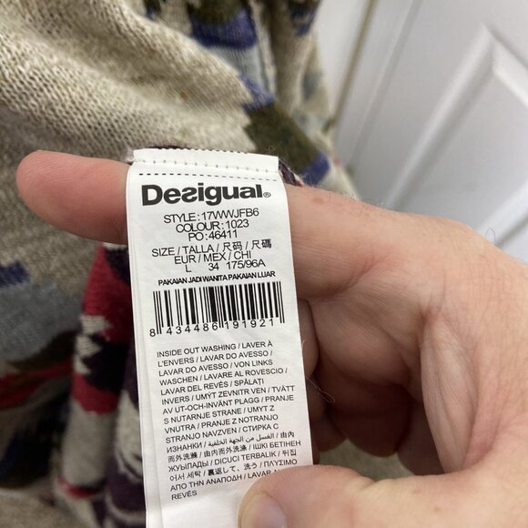 Desigual Woman L Southwestern Open Cardigan Sweater Robe Belted Aztec - Picture 8 of 9